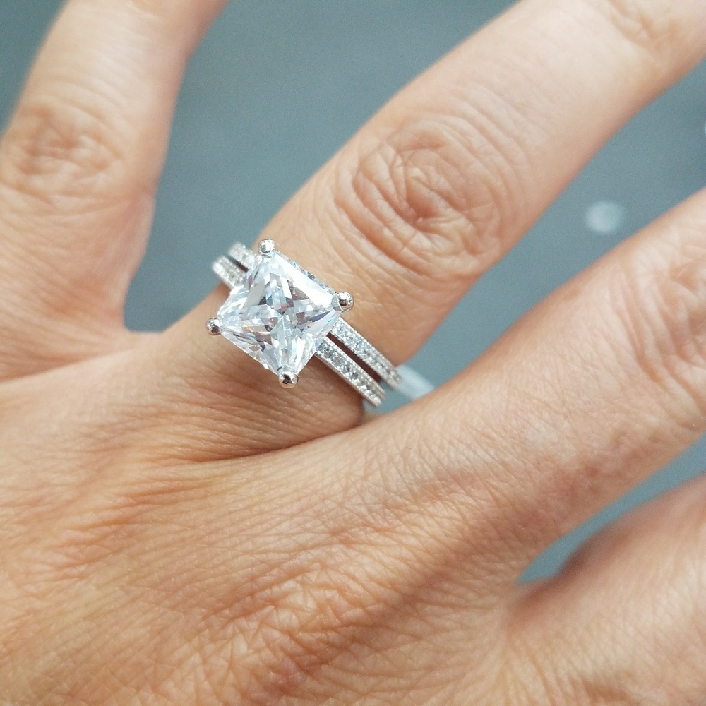 Sterling silver Eternity Engagement Ring & Band - Picture 5 of 8